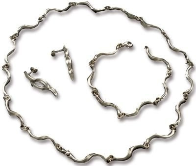 Komplet srebro 925 trawki kolia kolczyki sztyft Komplet srebro 925 trawki kolia kolczyki sztyft