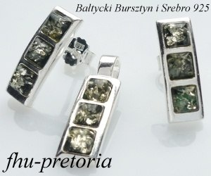 Komplet srebro bursztyn zielony kostka 4x4 sztyft Komplet srebro bursztyn zielony kostka 4x4 sztyft