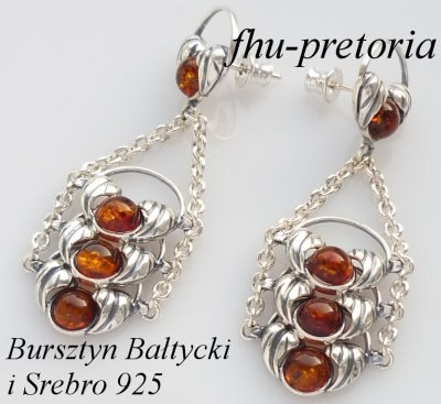 Kolczyki srebrne srebro 925 bursztyn koniak boa Kolczyki srebrne srebro 925 bursztyn koniak boa