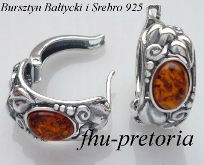 Kolczyki srebrne z bursztynem koniakowym Powój Kolczyki srebrne z bursztynem koniakowym Powój