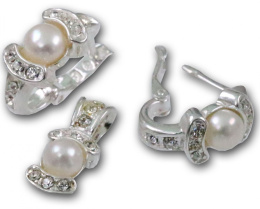 Komplet srebrny perła i cyrkonie YOKO jasne