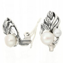 Klipsy srebrne z perłami w liściach perła Flora