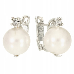 Kolczyki srebrne z perłami perła i cyrkonia stilo
