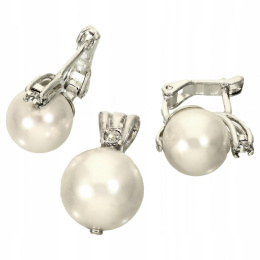 Komplet srebrny z perłami perła i cyrkonia stilo