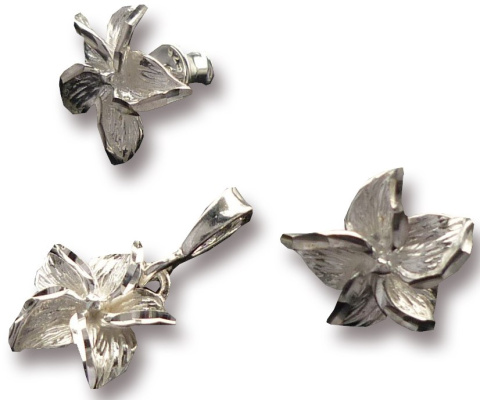 Komplet srebro diamentowane fiołek kolczyki wisior