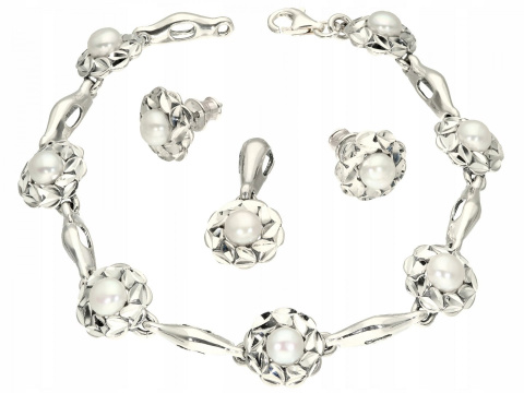 Komplet srebrny duży z perłami Coco diamentowany