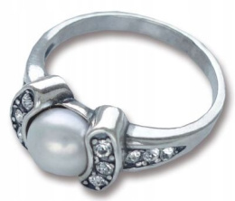 Pierścionek cyrkonie perła Yoko oksydowany(rozmiar 12)
