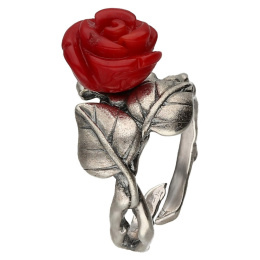 Pierścionek róża regulowany srebrny z koralem rozmiar uniwersalny