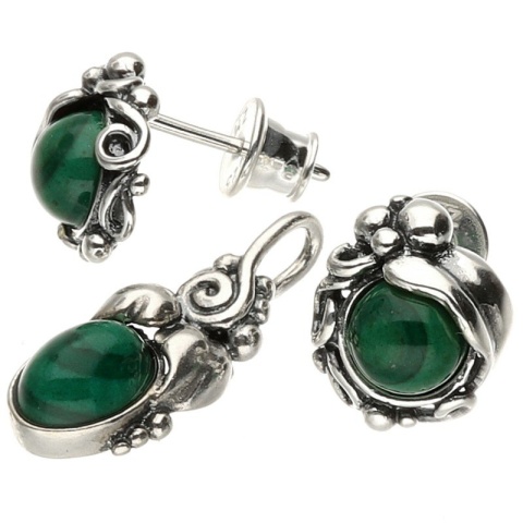 Komplet srebrny z malachitem Kulfonik