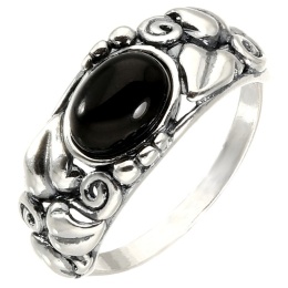 Pierścionek srebrny z onyksem Powój (rozmiar 12)