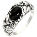 Pierścionek srebrny z onyksem Powój (rozmiar 16)