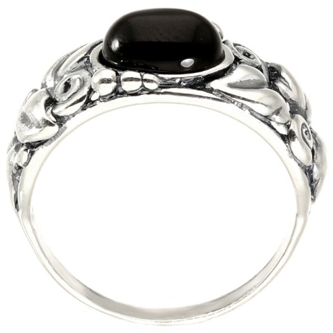 Pierścionek srebrny z onyksem Powój (rozmiar 16)