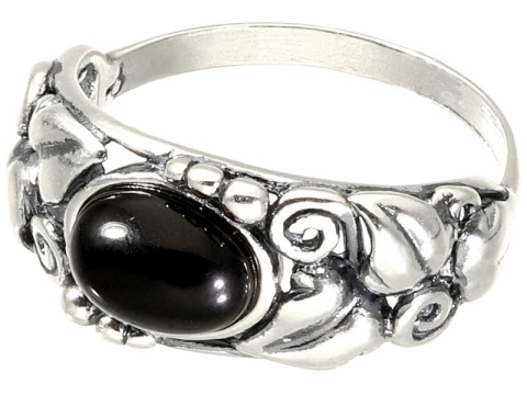 Pierścionek srebrny z onyksem Powój (rozmiar 16)