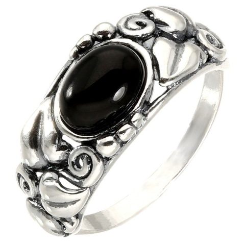 Pierścionek srebrny z onyksem Powój (rozmiar 20)