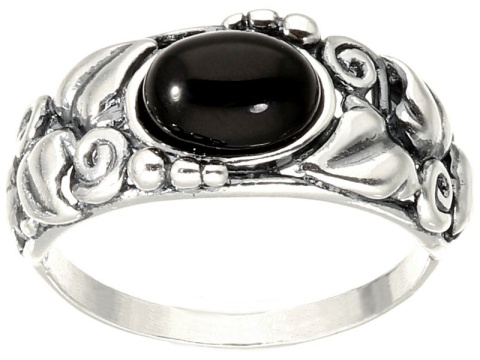 Pierścionek srebrny z onyksem Powój (rozmiar 20)