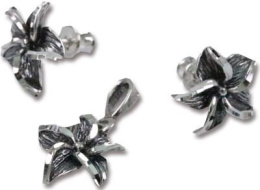 Komplet srebrny diamentowane fiołek oksydowany