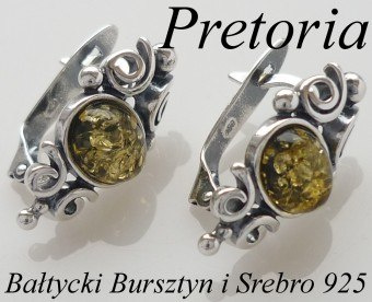 Kolczyki srebro bursztyn zielony loki sztyft ang. Kolczyki srebro bursztyn zielony loki sztyft ang.