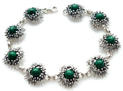 Bransoletka srebrna srebro 925 malachit chrust Bransoletka srebrna srebro 925 malachit chrust